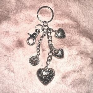 Kathy Van Zeeland Silver Tone Heart Dangle Bag Charm Keychain Key Ring